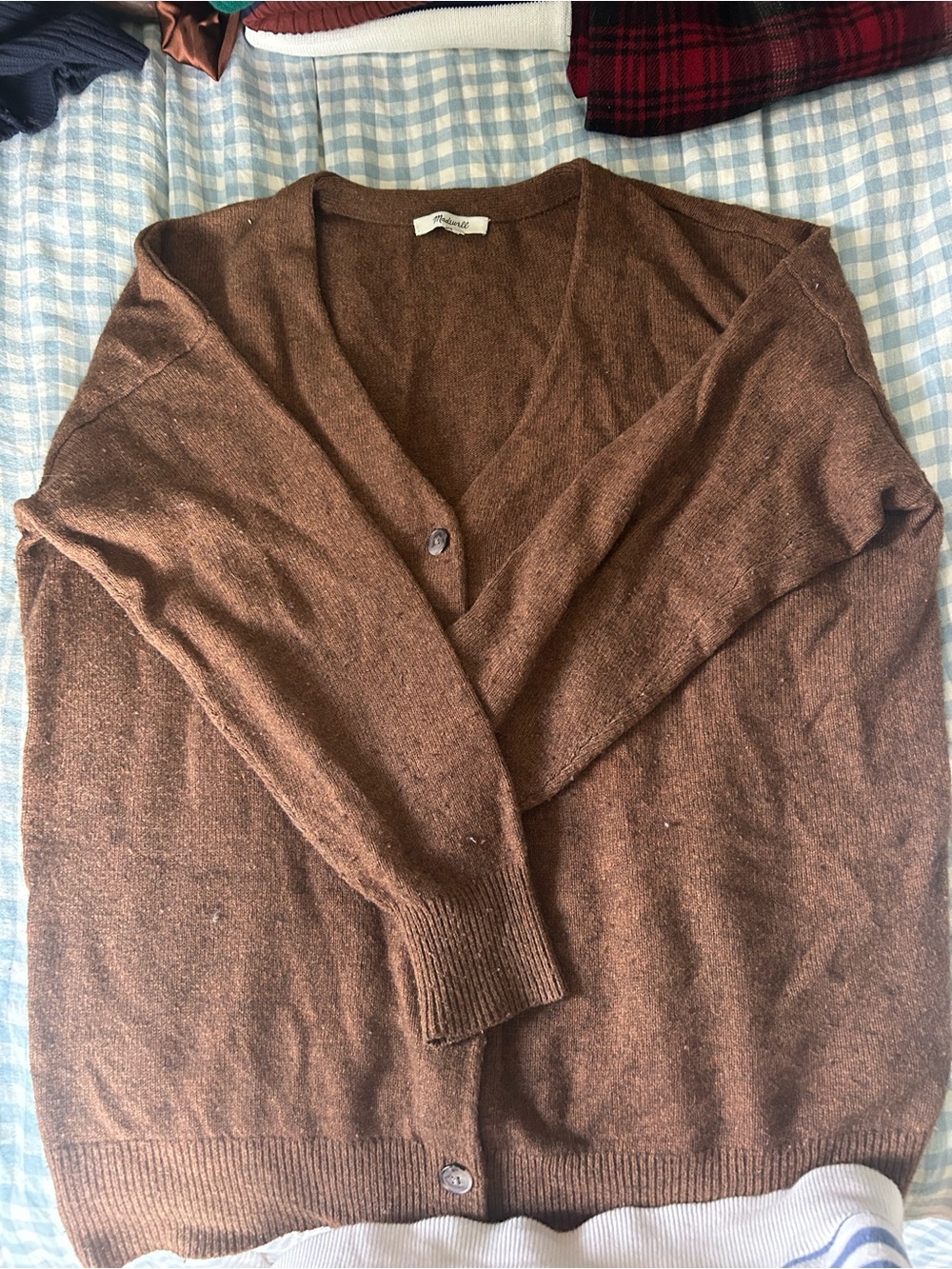 Madewell Brown V-Neck Button Cardigan Sweater